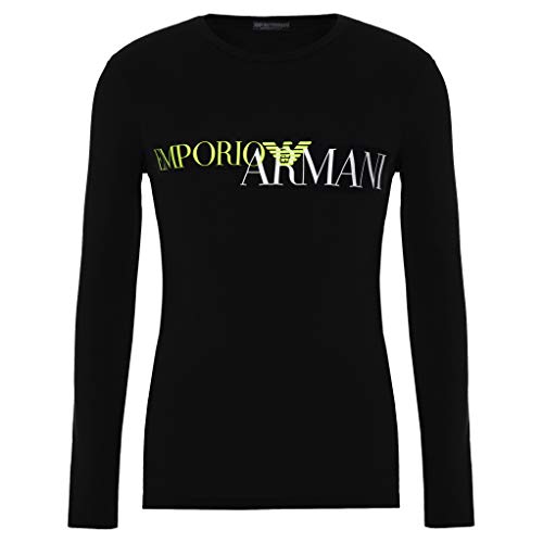 Emporio Armani Men's Long Sleeve Crew Neck T-Shirt 111907 0A516, Black/Yellow Logo, l von Emporio Armani