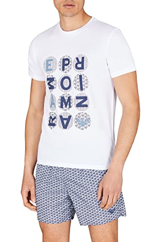 Emporio Armani Men's Micropattern Crew Neck T-Shirt, White, L von Emporio Armani