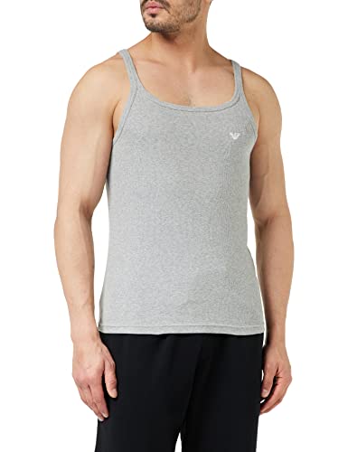 Emporio Armani Men's Ribbed Stretch Cotton Top Tank, Light Grey Melange, M von Emporio Armani