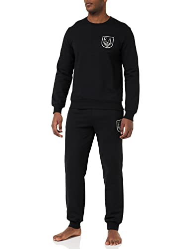 Emporio Armani Men's Shield Logo Terry and Trouser Sweater+Trousers, Black, L von Emporio Armani