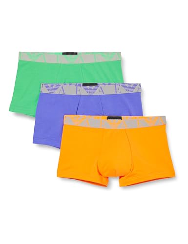 Emporio Armani Herren Stretch Cotton Bold Monogram 3-Pack Trunk, Fluo ORANGE/Fluo Green/Fluo Violet, M (3er Pack) von Emporio Armani