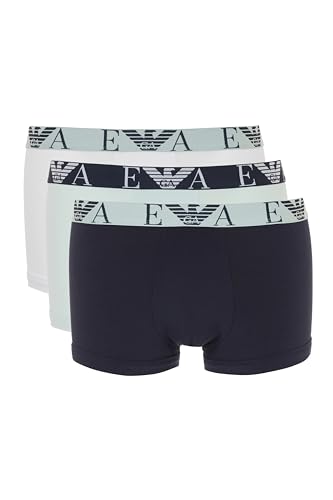 Emporio Armani Herren Stretch Cotton Bold Monogram 3-Pack Trunk, White/Marine/Mint, L (3er Pack) von Emporio Armani