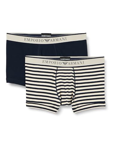 Emporio Armani Herren Stretch Cotton Yarn Dyed Striped 2-Pack Trunks, Marine/Nude Stripe, L (2er Pack) von Emporio Armani