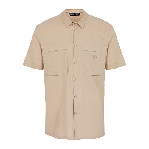 Emporio Armani Men's Superfine Linen Blend Short Sleeve Dress Shirt, Sand Yellow, XL von Emporio Armani