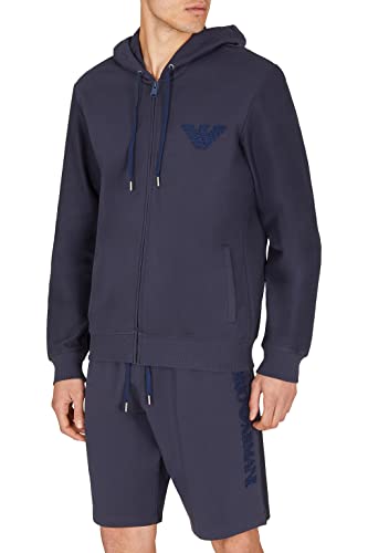 Emporio Armani Men's Textured Terry Jacket with Hood, Navy Blue, XL von Emporio Armani