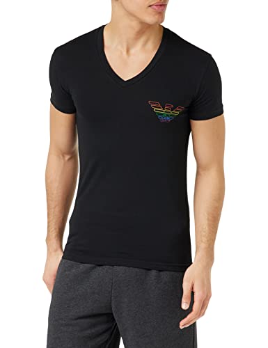 Emporio Armani Men's V-Neck Rainbow Logo T-Shirt, Black, S von Emporio Armani