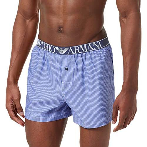 Emporio Armani Men's Yarn Dyed Pajama Boxer Shorts, Vert.Stripe Lightblu, L von Emporio Armani