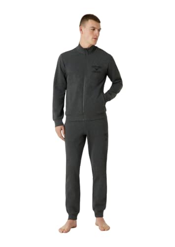 Emporio Armani Men's Zipped Sweatshirt+Trousers Iconic Terry, Black Melange Grey, Medium von Emporio Armani