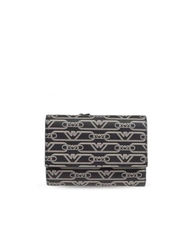 Emporio Armani Mini-Bifold Monogramm Geldbörse mit Klappe und externem Münzfach Schwarz/Ecru Einheitsgröße Schwarz/Ecru von Emporio Armani
