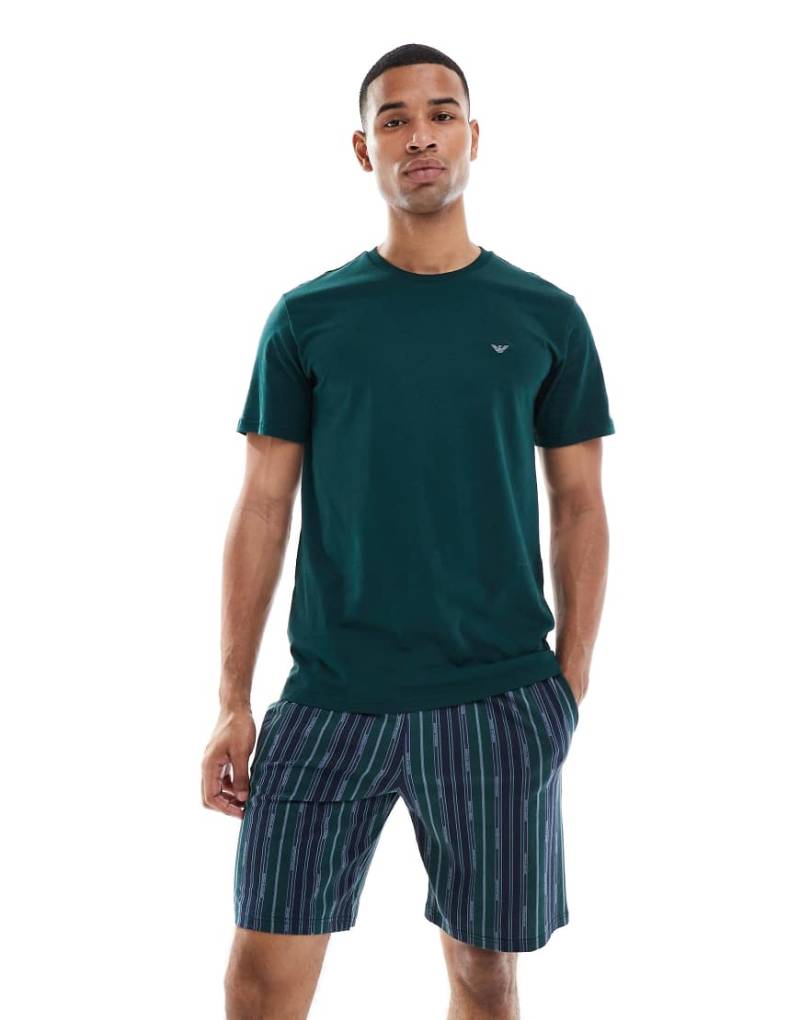 Emporio Armani - Pyjama aus Jersey in Grün und Marineblau mit Logo von Emporio Armani