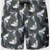 Emporio Armani Regular Fit Badehose mit Allover-Logo-Print in Oliv, Größe 48 von Emporio Armani