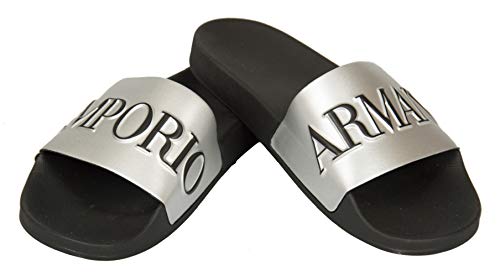 Emporio Armani Herren-Badeschuhe für Meer, Schwimmbad, Beachwear, Artikel X4PS04 XM291 Slipper PU Metall Made in Italy, M598 Black + Silver + Black, EU 41 - UK 7,5 - USA 8 - CN 264/91 von Emporio Armani