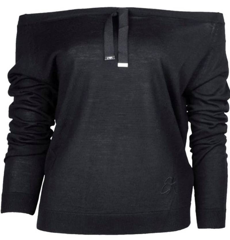Emporio Armani Strickpullover Damen Pullover Feinstrick Schulterfreier Boot-Ausschnittlinie Dekoratives Band mit glänzenden Metall-Endstücken von Emporio Armani