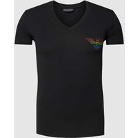 Emporio Armani T-Shirt mit V-Ausschnitt Modell 'RAINBOW LOGO' in Black, Größe L von Emporio Armani