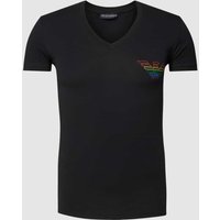 Emporio Armani T-Shirt mit V-Ausschnitt Modell 'RAINBOW LOGO' in Black, Größe S von Emporio Armani
