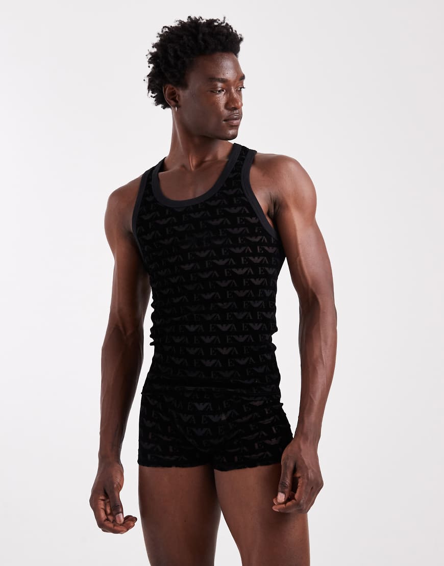 Emporio Armani - Tanktop aus Samt und Netzstoff in Schwarz mit Logo von Emporio Armani
