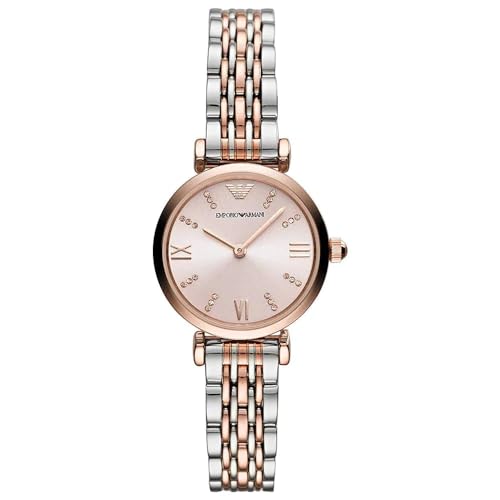Emporio Armani Uhr für Damen , Zweizeiger Uhrwerk, 28mm Rose Gold Edelstahlgehäuse mit Edelstahlarmband, AR11223 von EMPORIO ARMANI