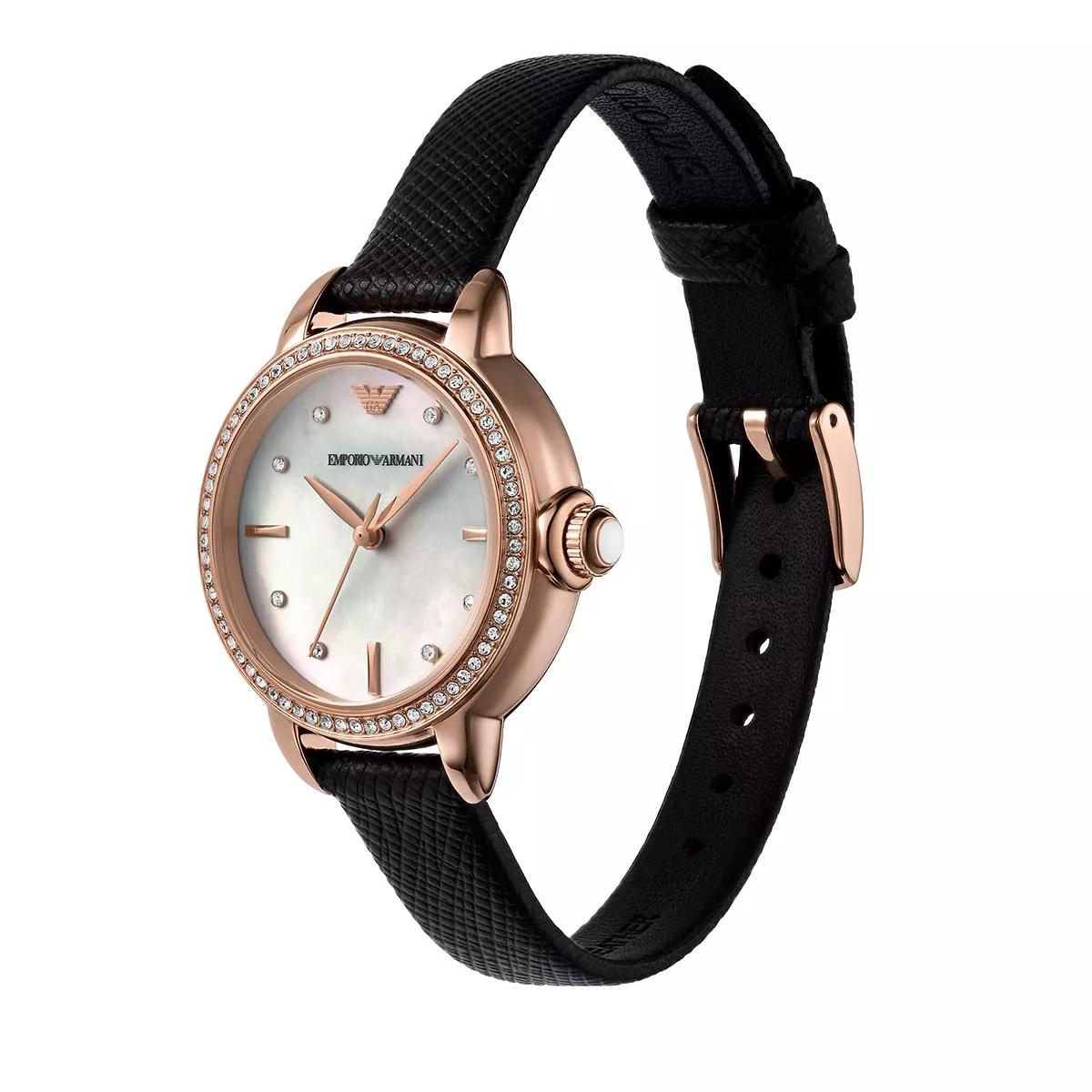 Emporio Armani Uhr - Emporio Armani Three-Hand Black Leather Watch - Gr. unisize - in Gold - für Damen von Emporio Armani