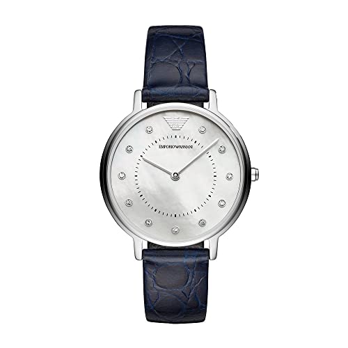 Emporio Armani Uhr für Damen , Zweizeiger Uhrwerk, 32mm Silbernes Edelstahlgehäuse mit Lederarmband, AR11095 von Emporio Armani