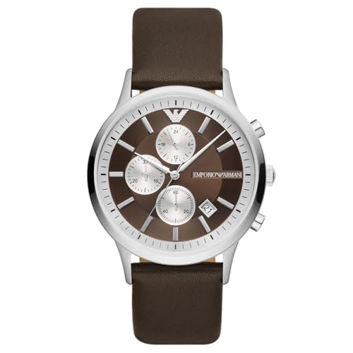 Emporio Armani Uhr für Herren , Chronographenwerk, 43mm Edelstahlgehäuse mit einem ProPlanet Lederarmband, AR11490 von Emporio Armani