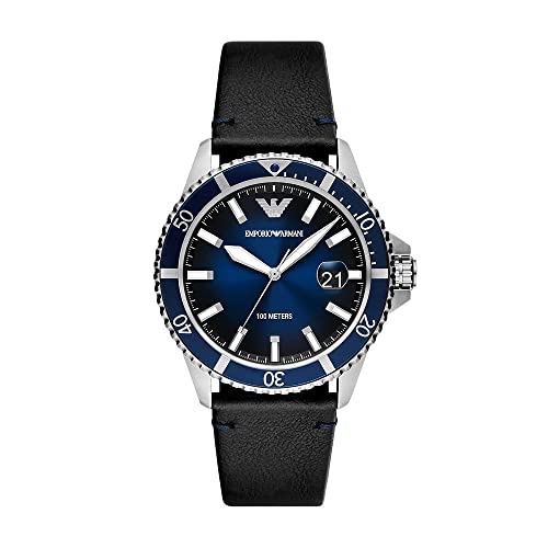 Emporio Armani Uhr für Herren , DreizeigerDatumswerk, 42MM Silbernes Edelstahlgehäuse mit Lederarmband, AR11516 von Emporio Armani