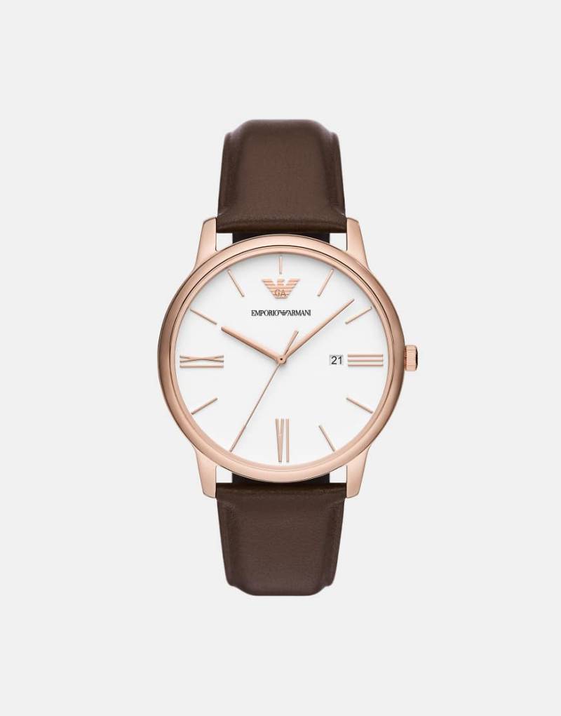 Emporio Armani - Uhr mit drei Zeigern, Lederarmband in Braun und Datumsanzeige von Emporio Armani