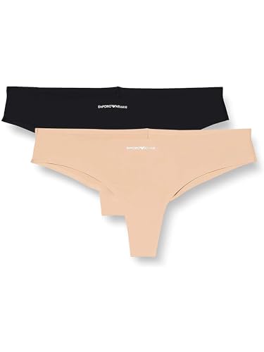 Emporio Armani Underwear Damen Bi-Pack Brazilian Brief Basic Bonding Microfiber Unterwäsche, Black/Nude, S von Emporio Armani