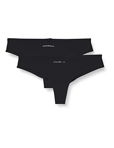 Emporio Armani Underwear Damen Bi-Pack Brazilian Brief Basic Bonding Microfiber Unterwäsche, Black/Black, XL von Emporio Armani
