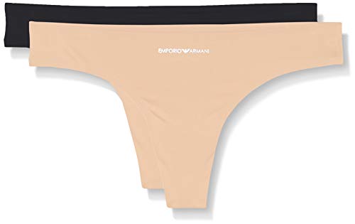 Emporio Armani Underwear Damen Bi-Pack Thong Basic Bonding Microfiber Unterwäsche, Black/Nude, M von Emporio Armani