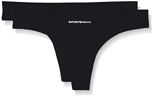 Emporio Armani Underwear Damen Bi-Pack Thong Basic Bonding Microfiber Unterwäsche, Black/Black, XL von Emporio Armani