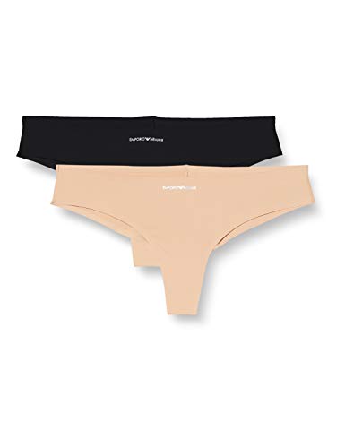 Emporio Armani Underwear Damen Bi-Pack Brazilian Brief Basic Bonding Microfiber Unterwäsche, Black/Nude, S von Emporio Armani