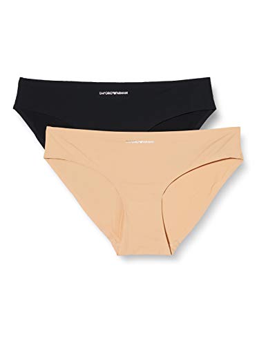 Emporio Armani Underwear Damen Bi-Pack Brief Basic Bonding Microfiber Unterwäsche, Black/Nude, M von Emporio Armani