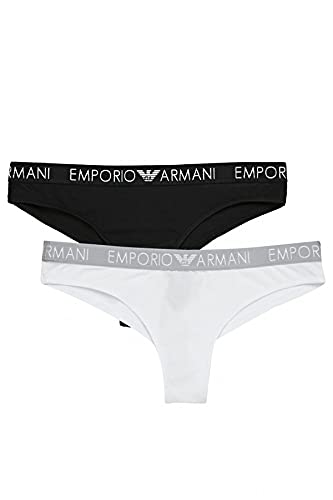 Emporio Armani Damen Bi-Pack Brazilian Brief Iconic Cotton Unterwäsche, White/Black, L von Emporio Armani