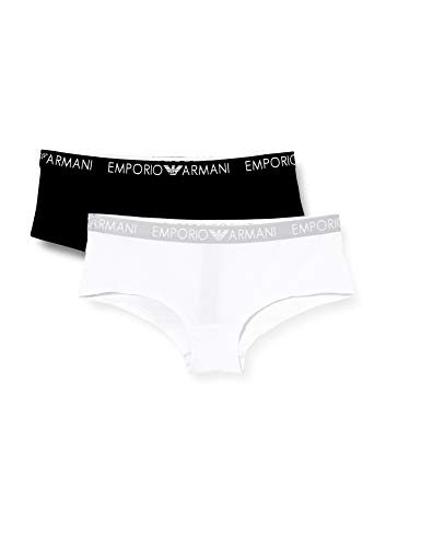 Emporio Armani Underwear Damen Bi-Pack Cheeky Pants Iconic Cotton Unterwäsche, White/Black, M (2er von Emporio Armani