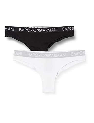 Emporio Armani Damen Bi-Pack Brazilian Brief Iconic Cotton Unterwäsche, White/Black, M von Emporio Armani