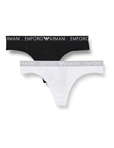 Emporio Armani Underwear Damen Bi-Pack Thong Iconic Cotton Unterwäsche, White/Black, S (2er von Emporio Armani