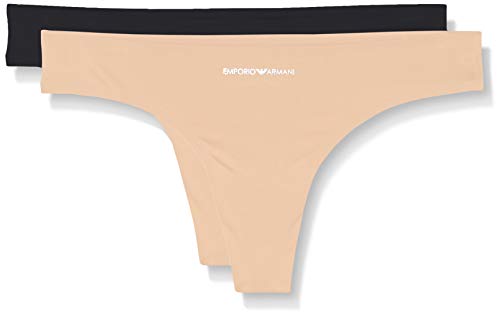 Emporio Armani Underwear Damen Bi-Pack Thong Basic Bonding Microfiber Unterwäsche, Black/Nude, L von Emporio Armani