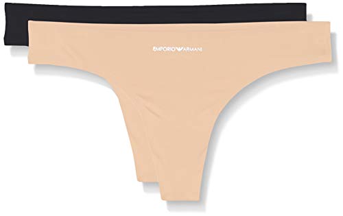 Emporio Armani Underwear Damen Bi-Pack Thong Basic Bonding Microfiber Unterwäsche, Black/Nude, L von Emporio Armani Underwear