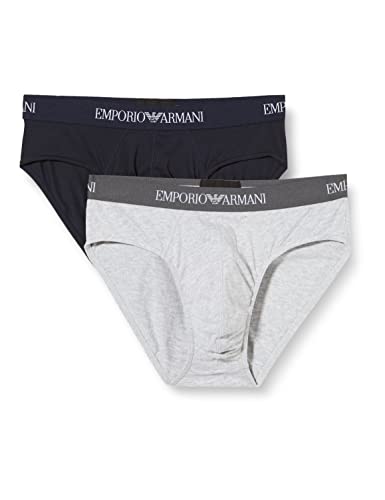 Emporio Armani Underwear Herren 2-Pack Brief Pure Cotton Slip, Marine/Melange Grey, XL (2er Pack) von Emporio Armani