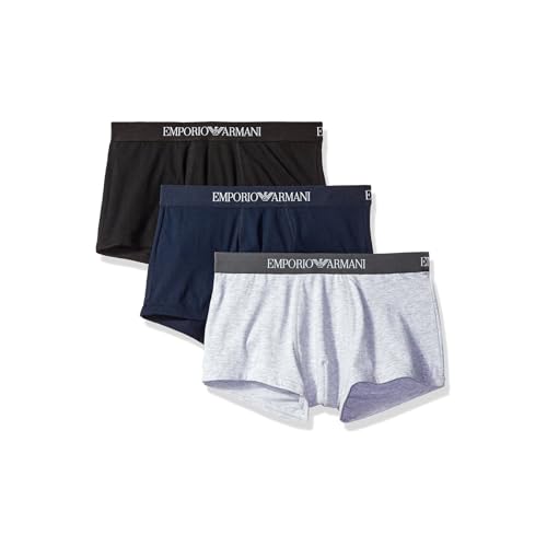 Emporio Armani Underwear Herren 3-Pack Trunk Pure Cotton Retroshorts, White/Black/Mel Grey 1, S (3er Pack) von Emporio Armani