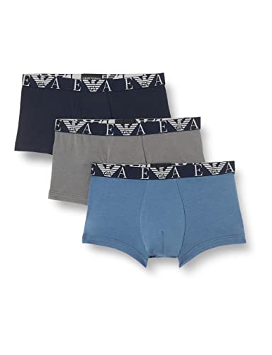 Emporio Armani Underwear Herren 3-Pack Bold Monogram Trunks, Marine/Pewter/Iron, Blue von Emporio Armani