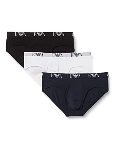 Emporio Armani Underwear Homme Emporio Armani Men's Basic-Essential Monogram 3-Pack Brief Slip, Multicolore (Bianco/Nero/Marine-White/Black/Marine 56110), S (3er Pack) von Emporio Armani
