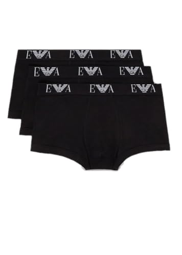 Emporio Armani Herren Men's Basic - Essential Monogram 3-pack Trunk Boxershorts, Black/Black/Black, M von Emporio Armani