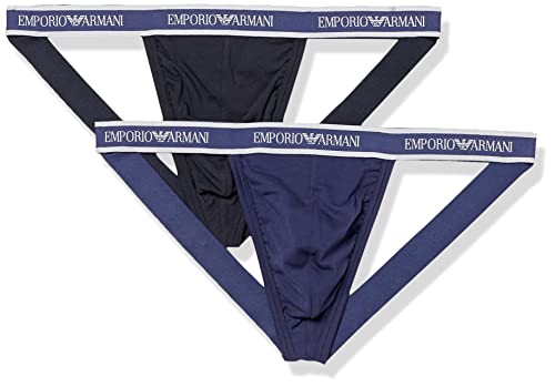 Emporio Armani Underwear Herren Core Logoband 2-Pack Jockstrap, Marine/Copy Blue, M (2er Pack) von Emporio Armani