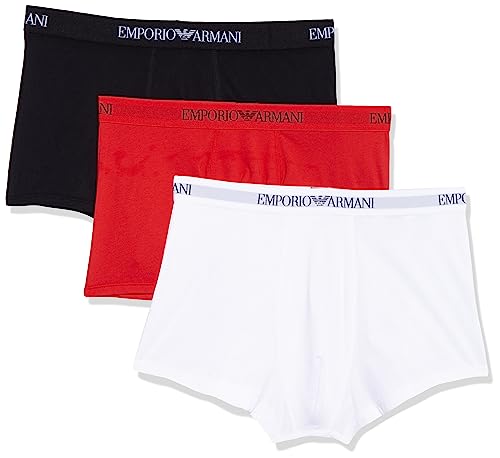 Emporio Armani Herren 3-pack Trunk Pure Cotton underwear, White/Red/Black, M EU von Emporio Armani