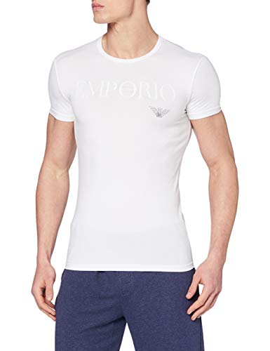 Emporio Armani Underwear Herren Essential Megalogo Crew Neck T-Shirt Schlafanzugoberteil, Weiß, XL von Emporio Armani