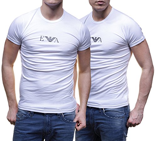 Emporio Armani Herren 2-pack T-shirt Essential Monogram Schlafanzugoberteil, Weiß (White/White), L EU von Emporio Armani