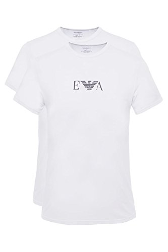Emporio Armani Herren 2-pack T-shirt Essential Monogram Schlafanzugoberteil, Weiß (White/White), L EU von Emporio Armani Underwear