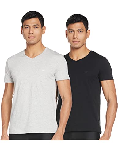 Emporio Armani Herren 2-pack T-shirt V-neck Pure Cotton Schlafanzugoberteil, Black/Grey Melange, XL EU von Emporio Armani Underwear