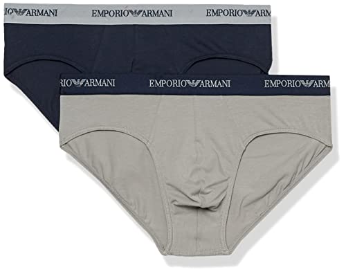 Emporio Armani Herren Essential Core Logoband 2-pack Brief Slip, Grey/Marine, M EU von Emporio Armani Underwear